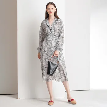 Silver Grey Paisley Kvetinový Hodvábne Šaty Ženy Móda 2021 Letné Dlhé Bežné Sexy Úrad Práce Denné Šaty Plus Veľkosť Slim Fit
